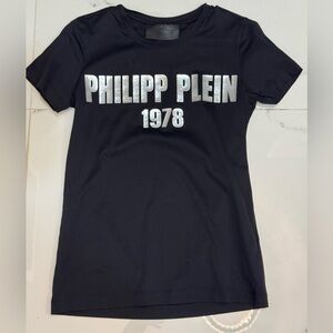 Philipp Plein Black Tee with Bold Silver Lettering